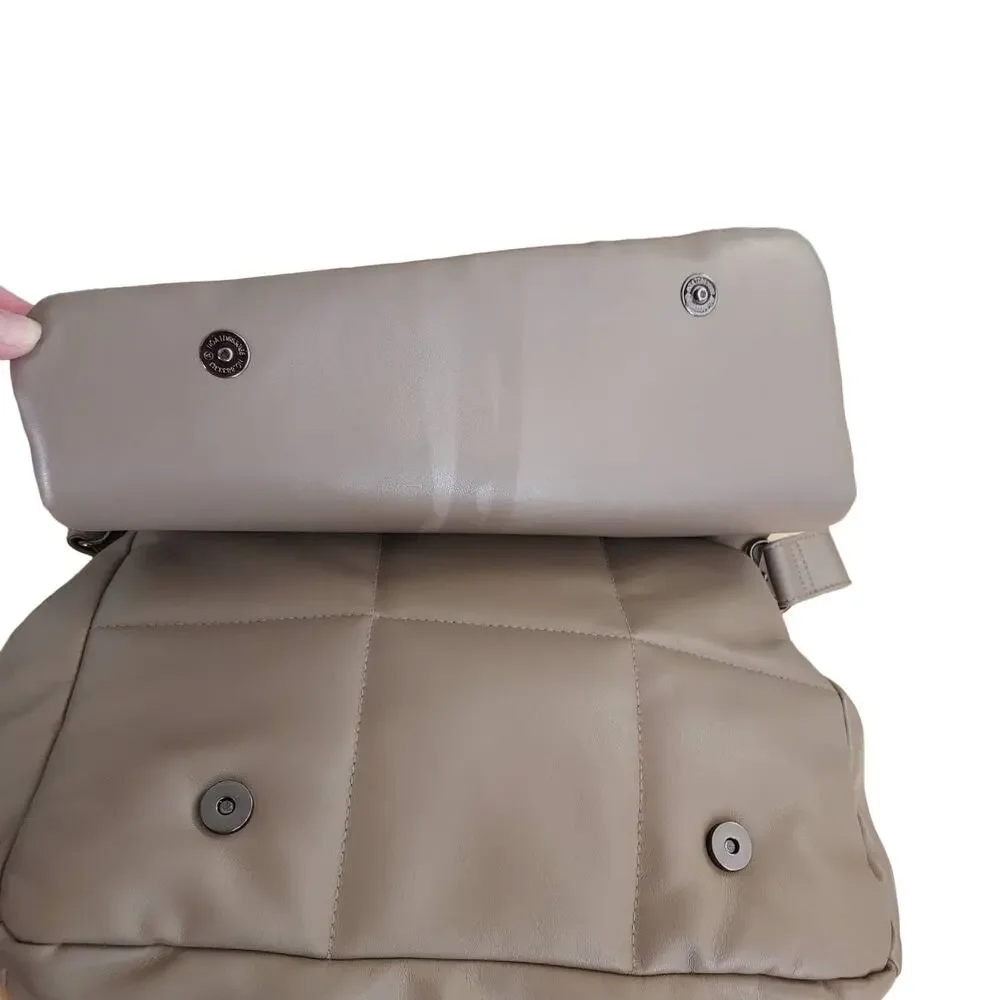 Sondra Roberts Squared Quilted Faux Vegan Taupe Leather Shoulder Clutch Purse